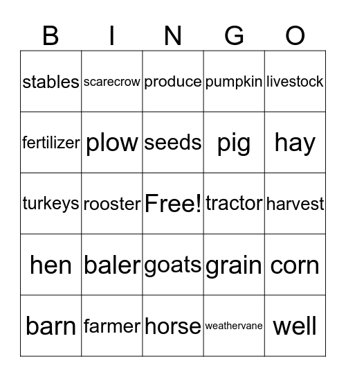 Farming Bingo Card