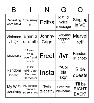 Starlight/s Bingo Card