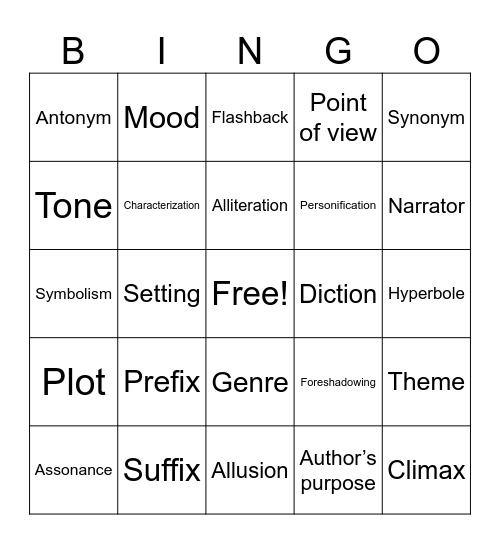 Literary Device Bingo Card