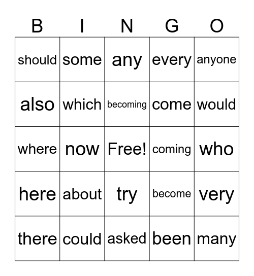 STEP 2 Sight Words Bingo Card