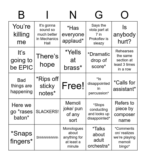 Memoli Bingo Card