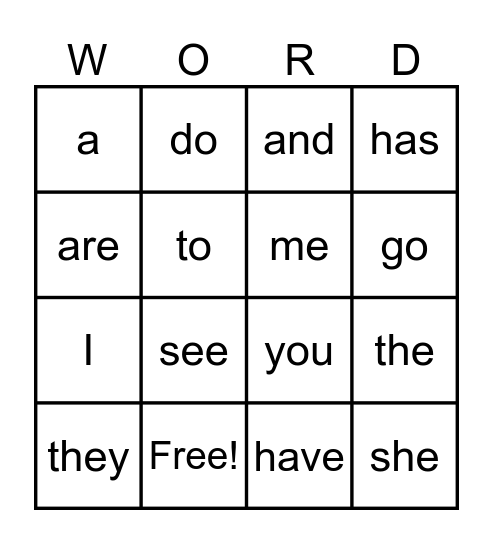 WORD-O Bingo Card