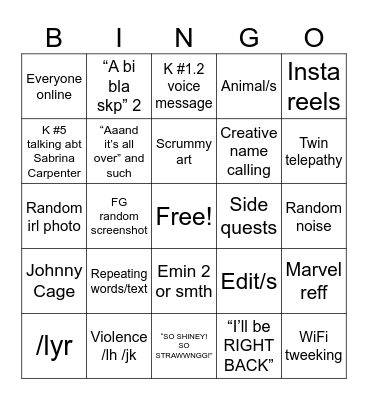 Starlight/s Bingo Card