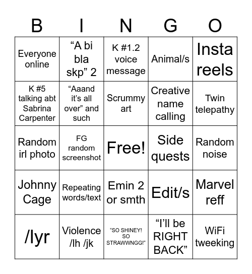 Starlight/s Bingo Card