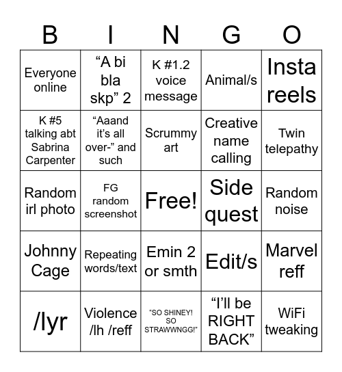 Untitled Bingo Card