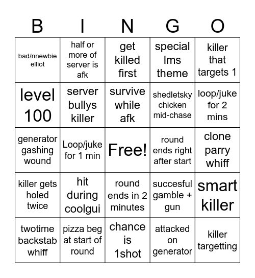 hahah forsaken bingo remake bc i lost the other one Bingo Card