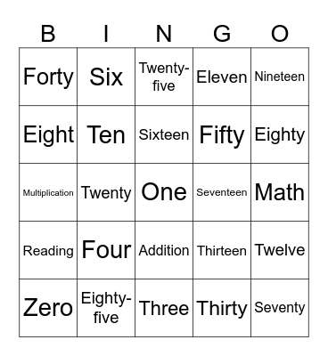 Number Bingo Card