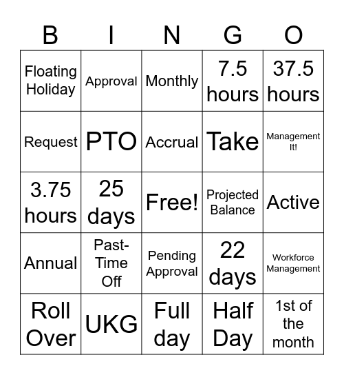 PTO BINGO Card