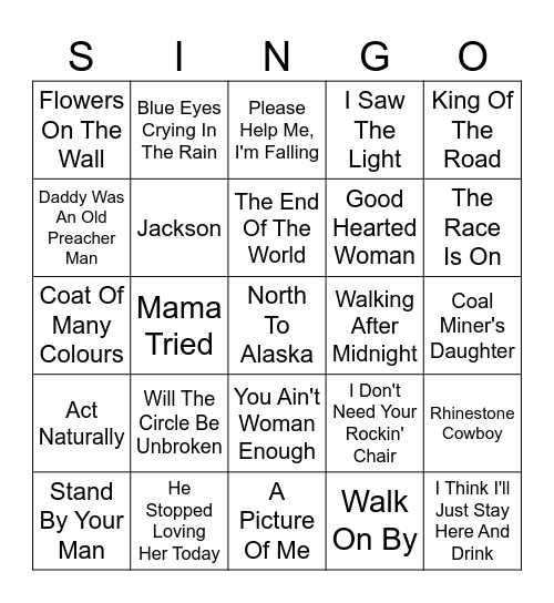 SINGO Bingo Card
