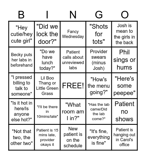 Workplace Bingo!! Bingo Card