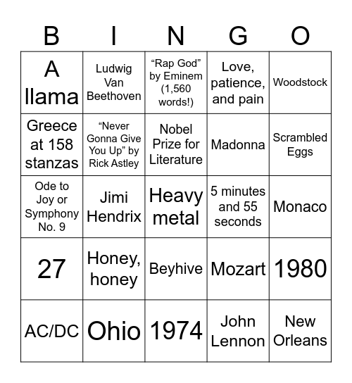 Untitled Bingo Card