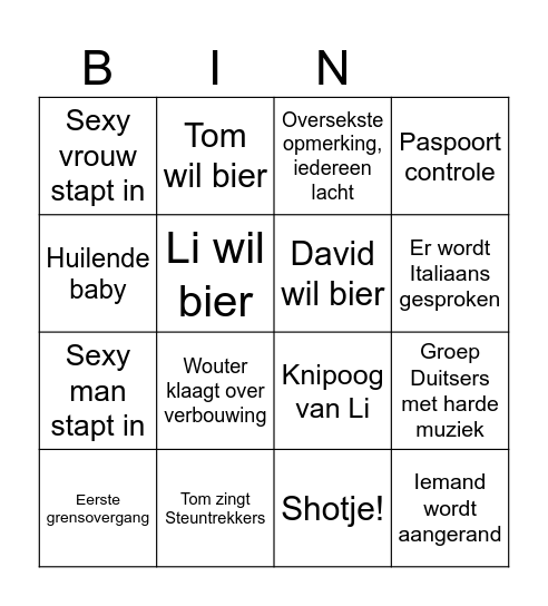 Hoeren Vrijgezellenfeest Bingo Card