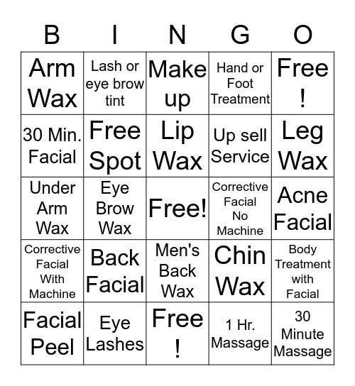 Esthetics Bingo Card Bingo Card