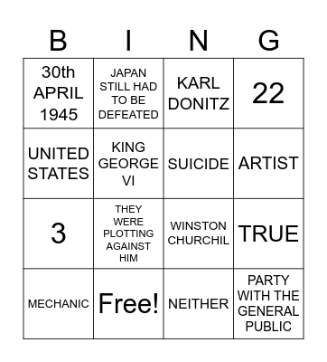 VE DAY BINGO Card