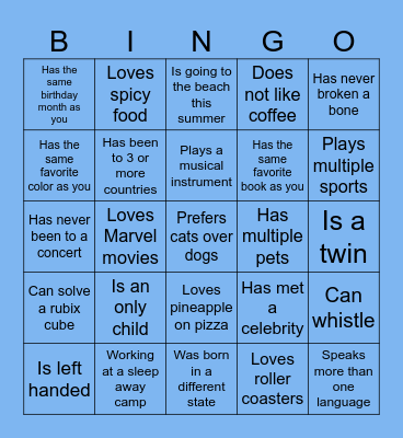 Get To Know You Bingo! Bingo Card