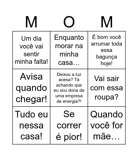 Dia das Mães Bingo Card