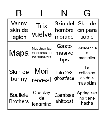 DBD 9 ANIV Bingo Card