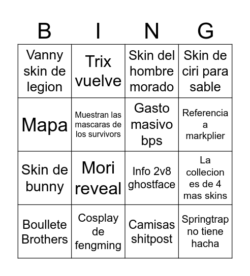 DBD 9 ANIV Bingo Card