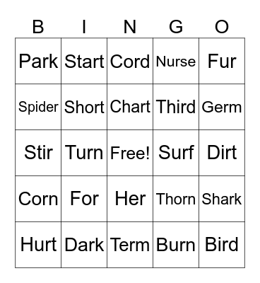 Bossy R Bingo Card