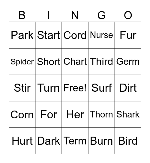 Bossy R Bingo Card