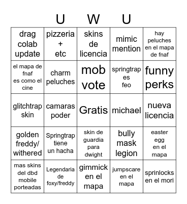 DBD x FNAF Bingo Card