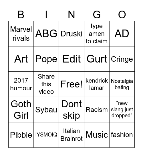 Untitled Bingo Card