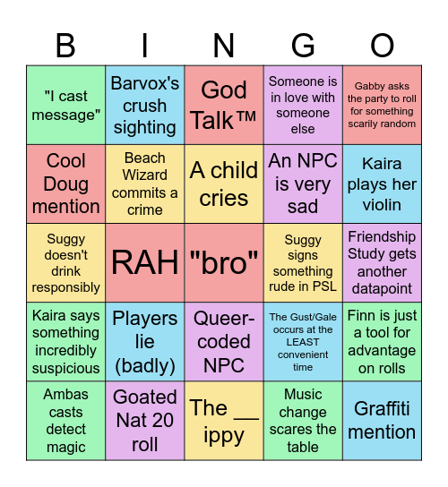 Banmoore Session 6 Bingo Card