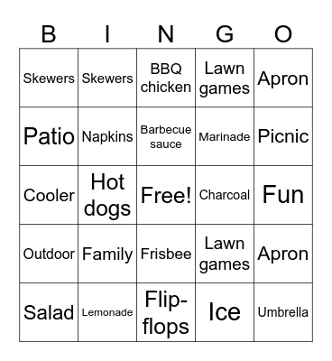 Grill N Chill Bingo Card