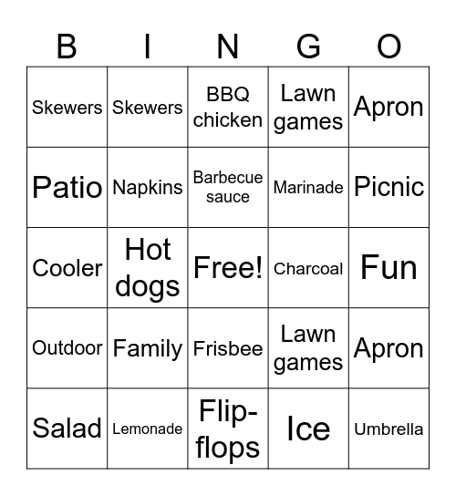 Grill N Chill Bingo Card