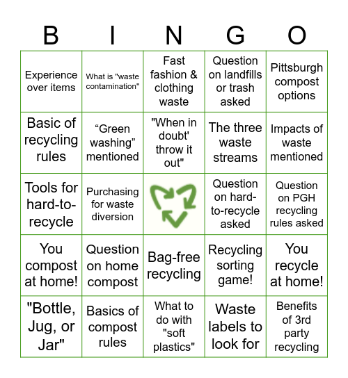Waste Diversion BINGO! Bingo Card
