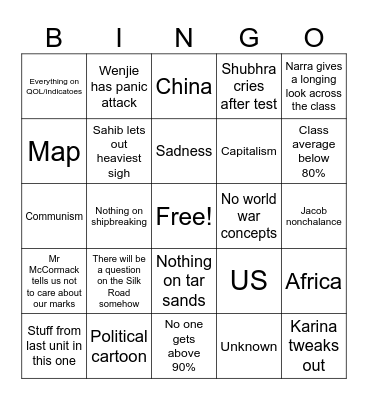 Social Studies Unit Exam AP Bingo Card