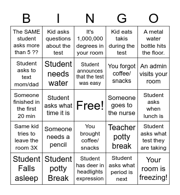Exam Proctoring Bingo Card