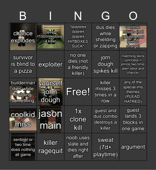 forsaken bingo Card