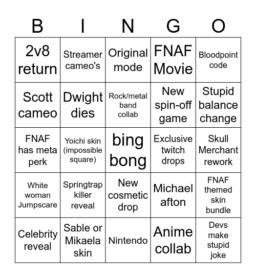 DBD ANNIVERSARY BINGO Card