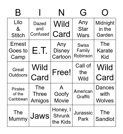 Summer Movie Bingo! Bingo Card