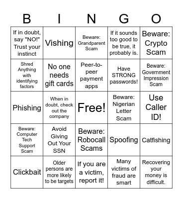 Scam Bingo Card