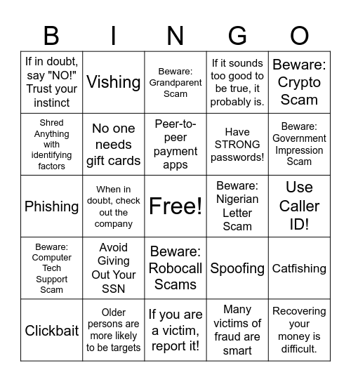 Scam Bingo Card