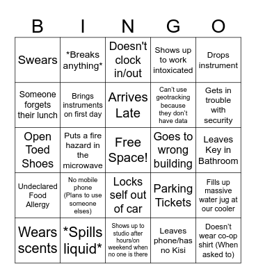 Orientation Week Bingo Card