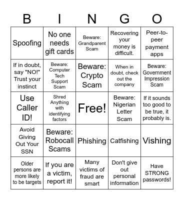 Scam Bingo Card