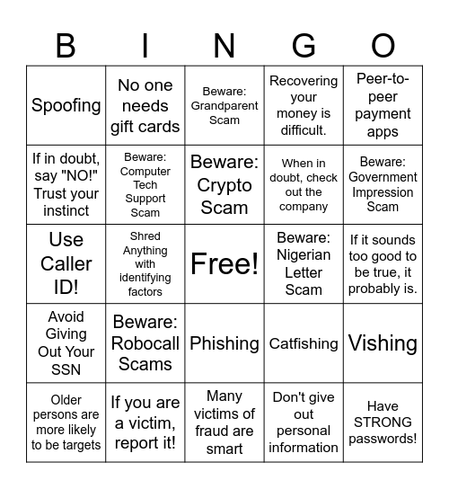 Scam Bingo Card