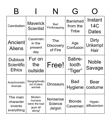 Caveman Movie Bingo Card