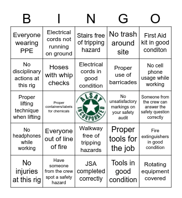 Safety Bingo Card