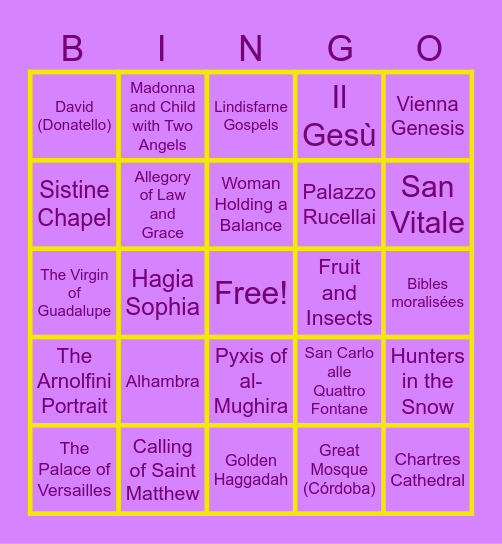 AP Art History Unit 3 Bingo Card