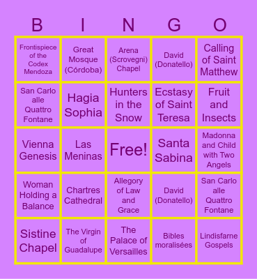 AP Art History Unit 3 Bingo Card