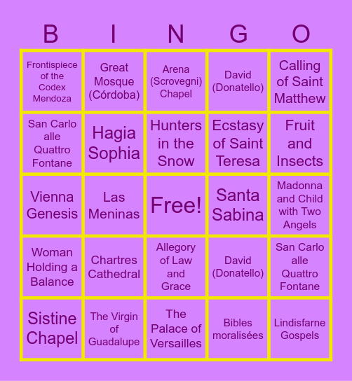 AP Art History Unit 3 Bingo Card