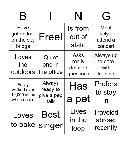 Team Bingo Card