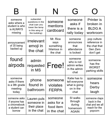 NYOB (Not Your Ordinary Bingo) Bingo Card