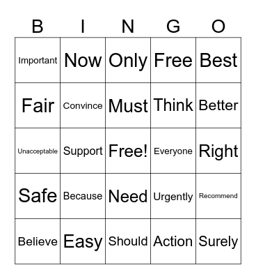 Persuasive Language Bingo Card