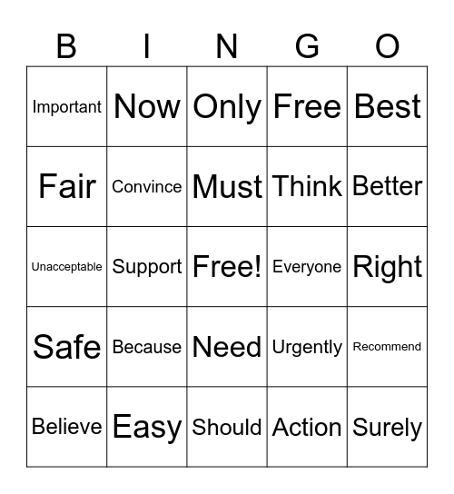 Persuasive Language Bingo Card