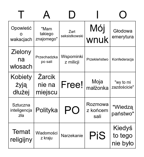 Cichorz Bingo Card